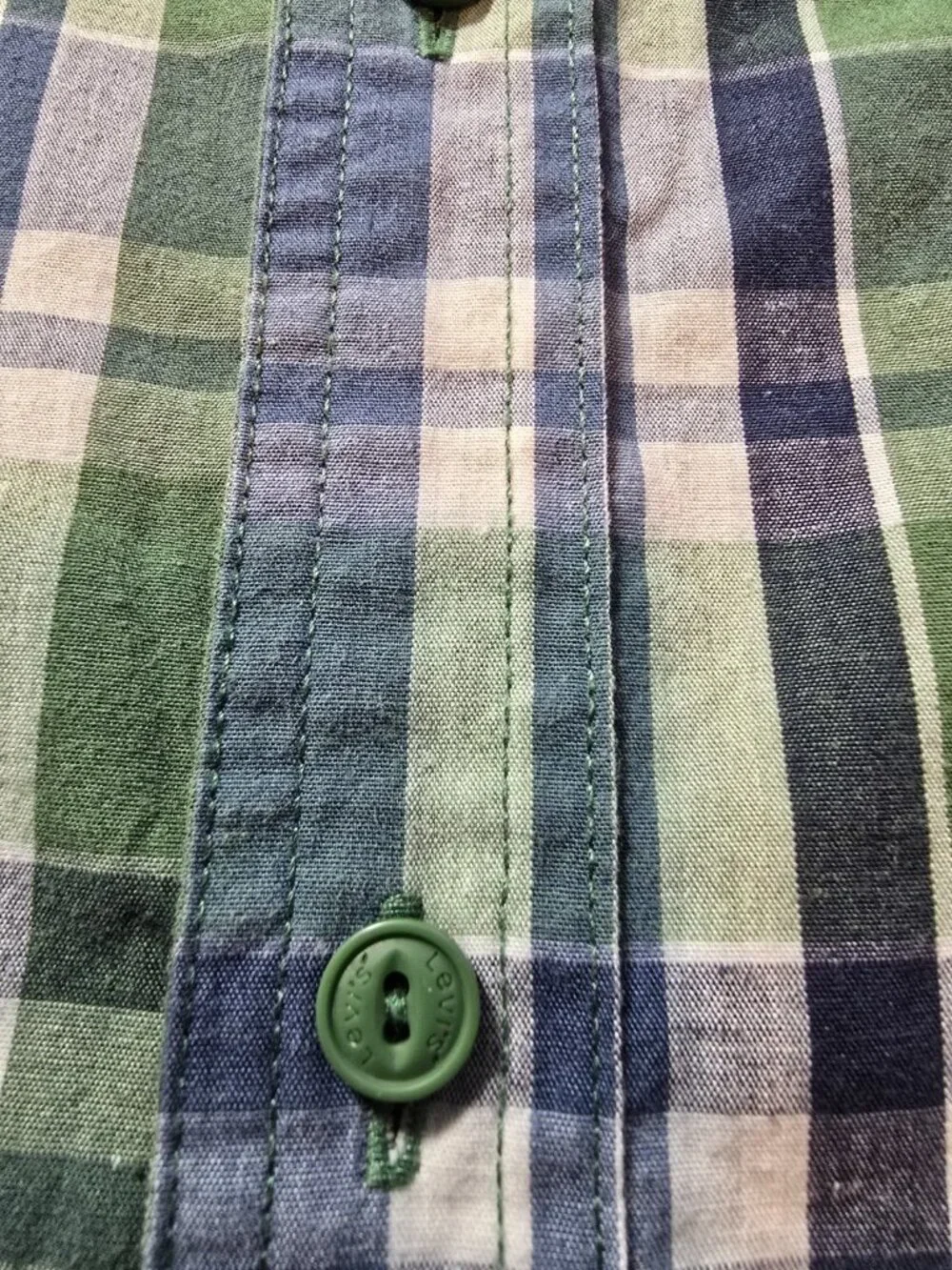 Levi's Mens Shirt Large Short Sleeve Plaid Button Up Green Blue White RN 117508